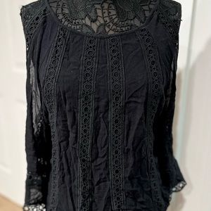 INC International Concepts, Black Embroidered Cold Shoulder Top, Size XL